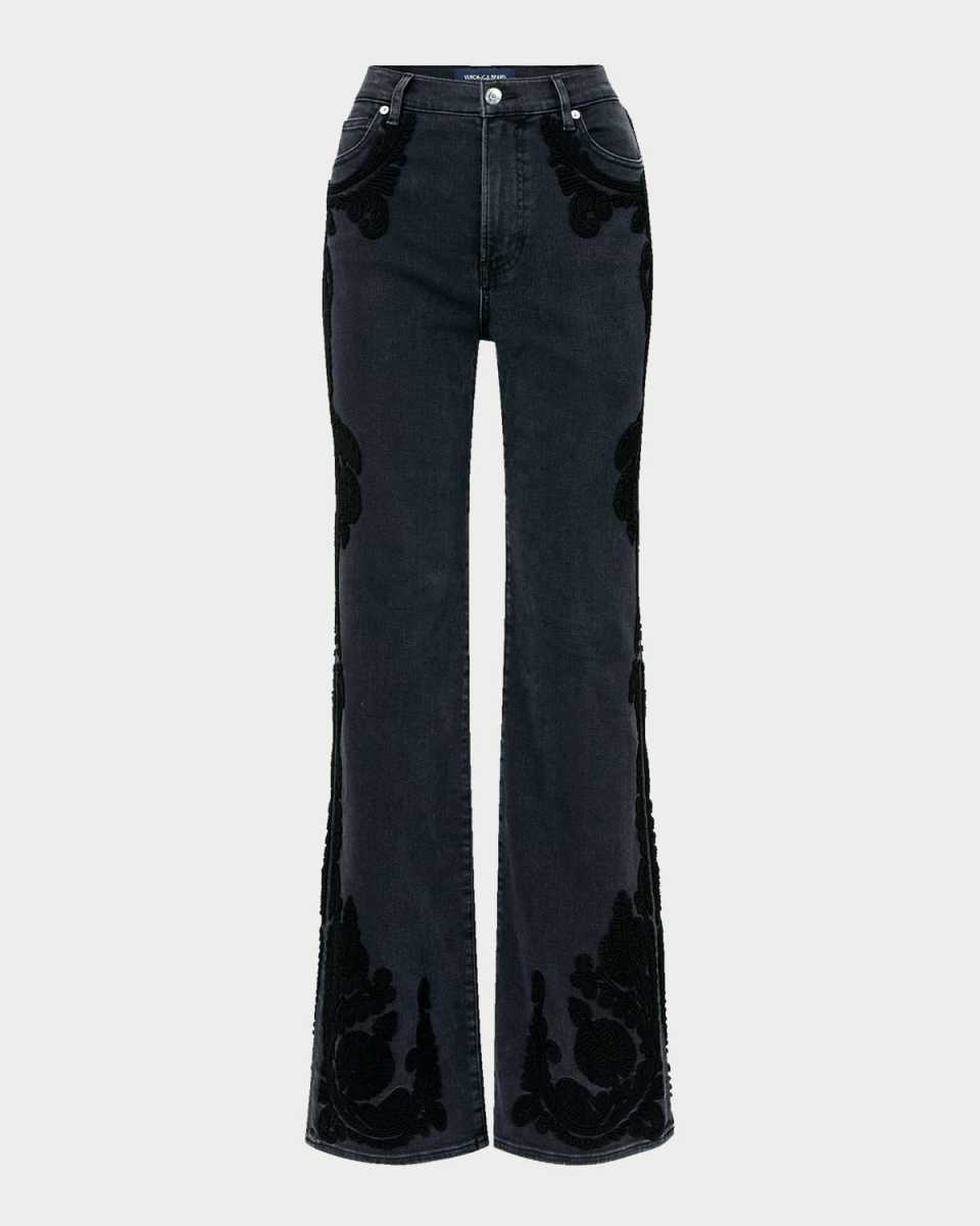 Crosbie Embroidered Slim Wide-Leg Jeans